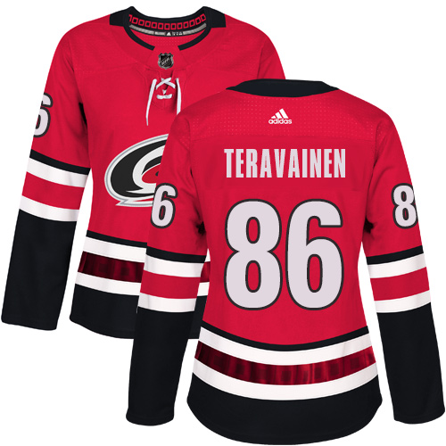Adidas Carolina Hurricanes #86 Teuvo Teravainen Red Home Authentic Women Stitched NHL Jersey